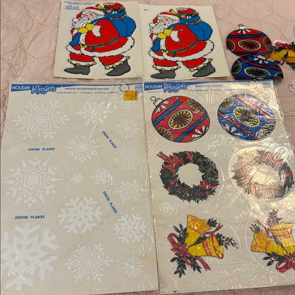 Vintage Christmas Window Clings Set of 4 plus
